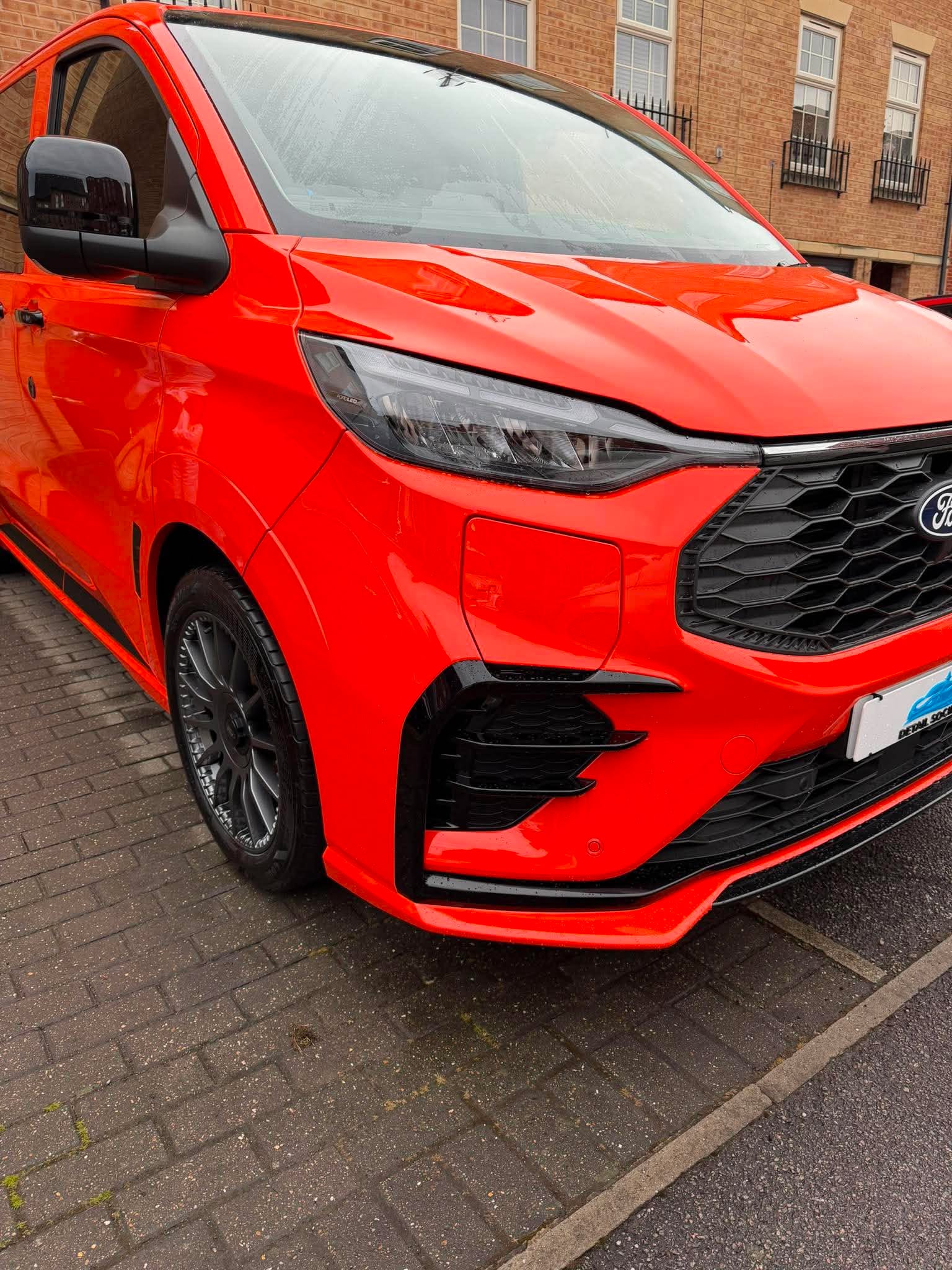 Red Ford Transit Custom after a mobile exterior detail