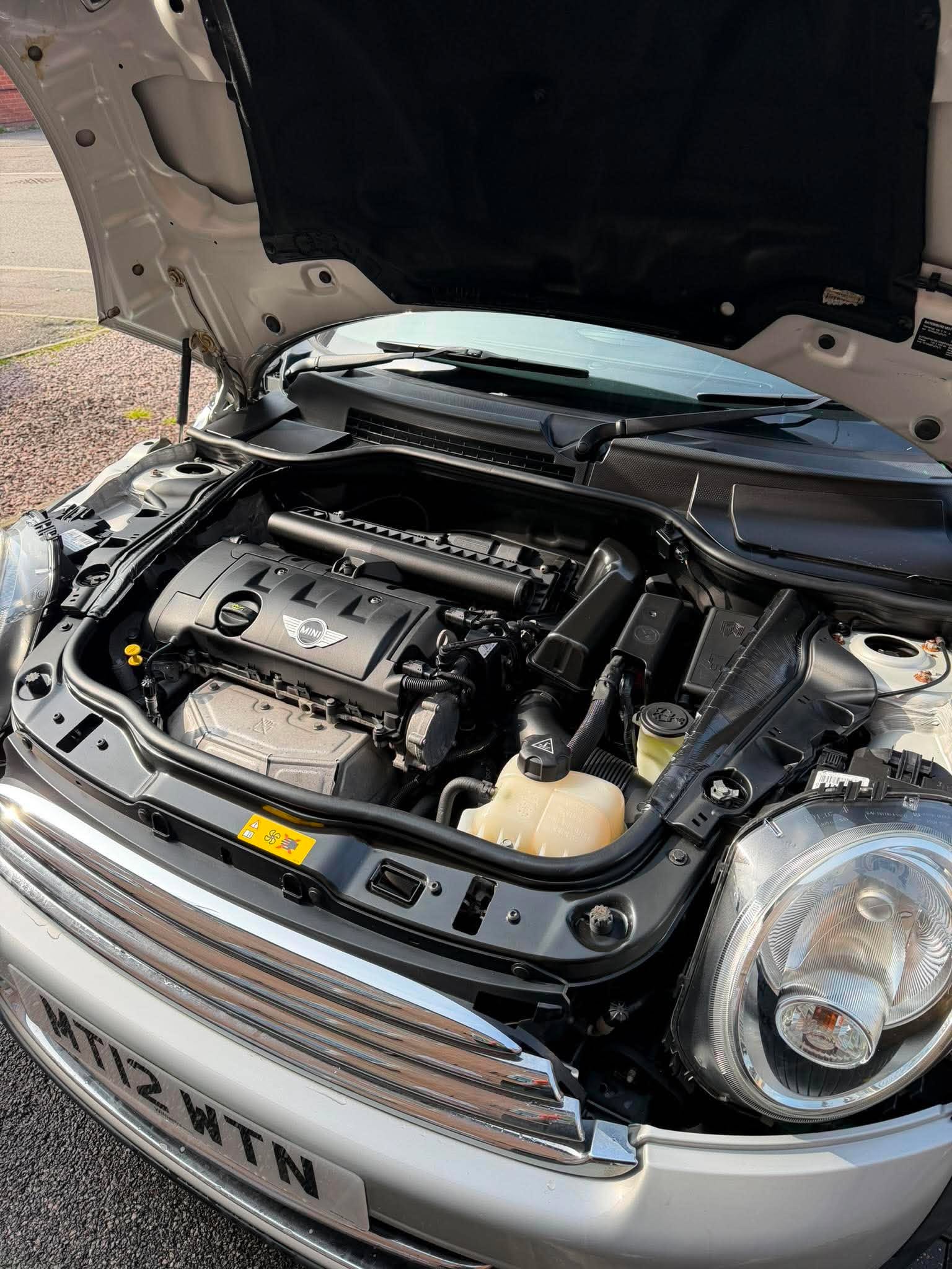 Clean Mini engine bay after a Detail Society engine bay detail